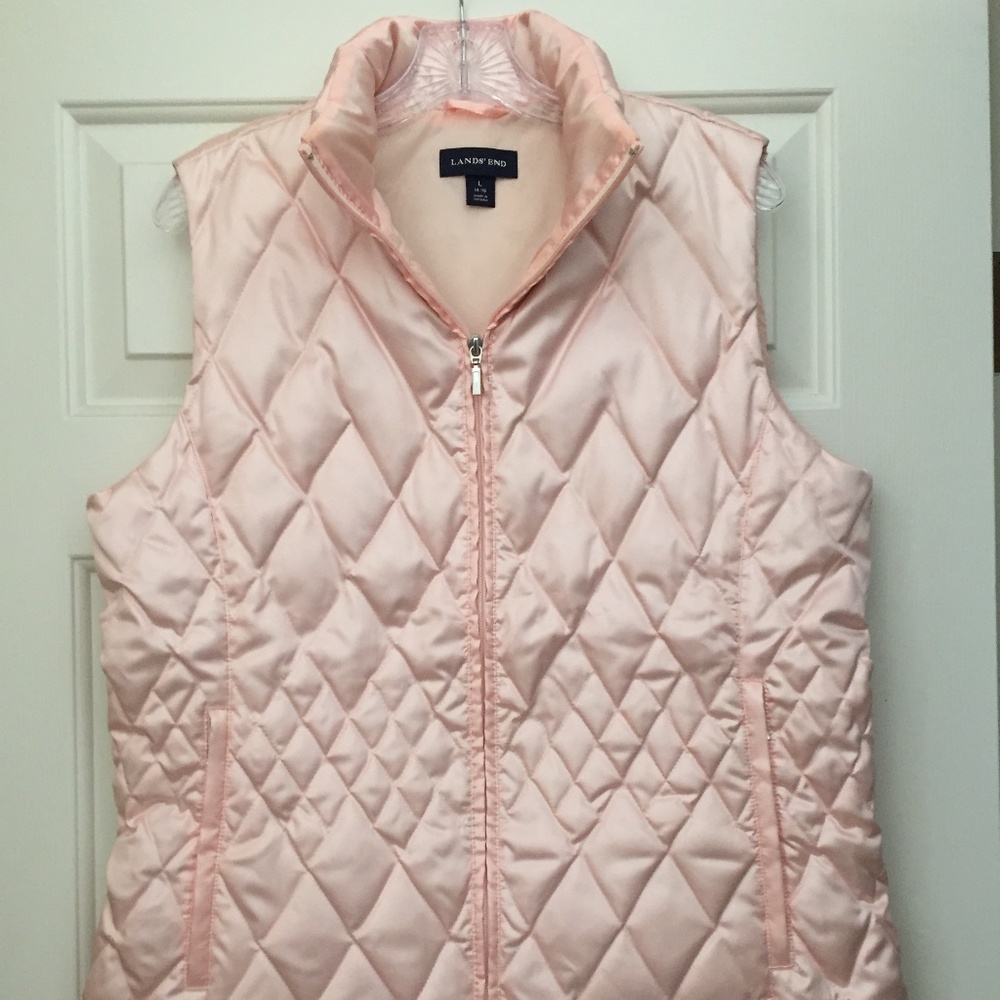 Women's Land's End Quilted Winter Vest, Champagne Pink, Large